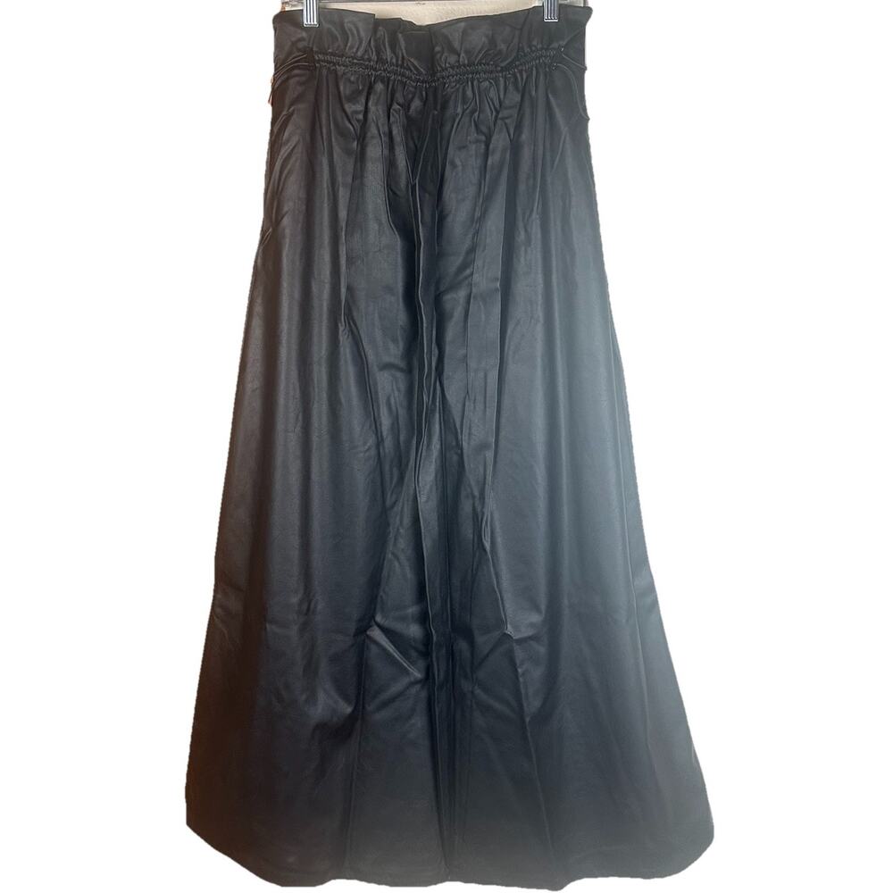 Terea by Andrea Pitter Women's Black Faux Leather Maxi Skirt Pockets Size XL NWT